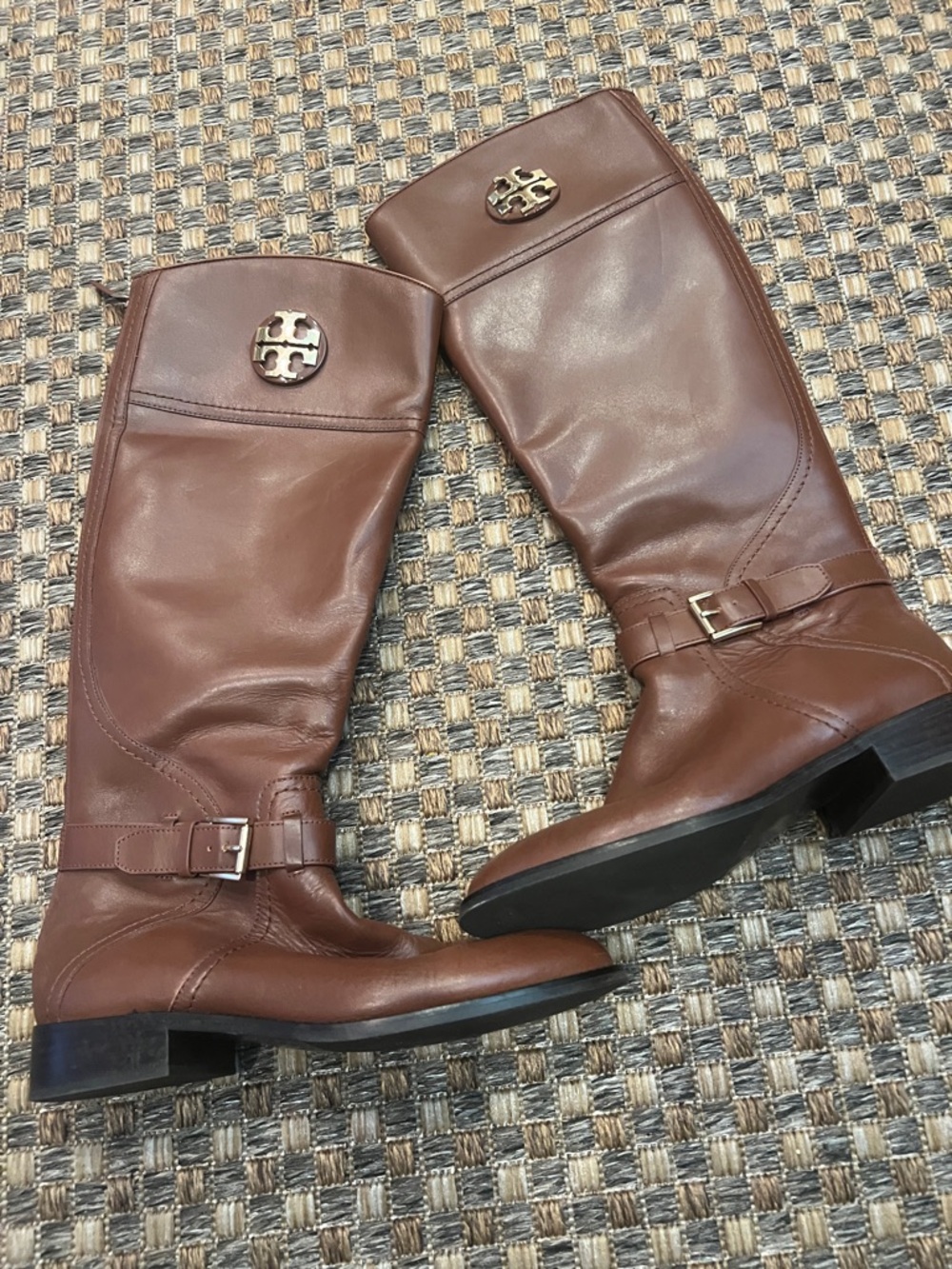 Tory Burch Brown Leather Knee-High Riding Boots with Gold Logo 8